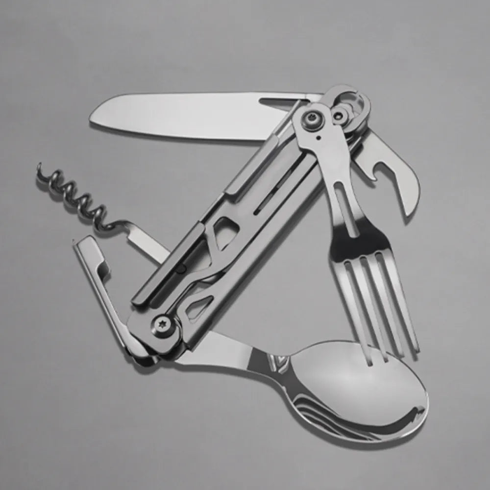 Pathfinder™ 420 Stainless Steel Folding Knife Multi-tool: Portable Fork, Spoon, Outdoor Survival Essential