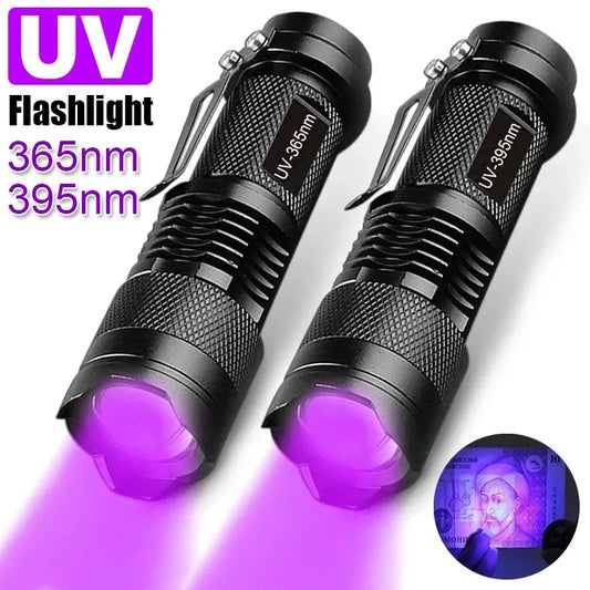 UV Flashlight LED Ultraviolet Torch Zoomable Mini Ultra Violet Lights 395/365nm Inspection Lamp Pet Urine Stain Detector Tools