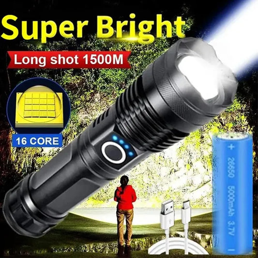 Pathfinder™ XHP100 Rechargeable Led Flashlight: High Power, Zoomable, USB Charging for Outdoor & Emergency Use