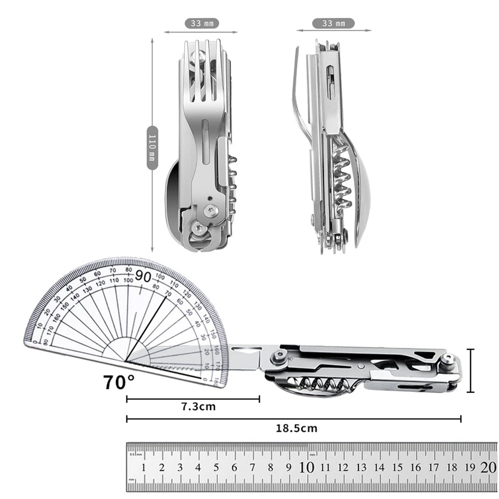 Pathfinder™ 420 Stainless Steel Folding Knife Multi-tool: Portable Fork, Spoon, Outdoor Survival Essential