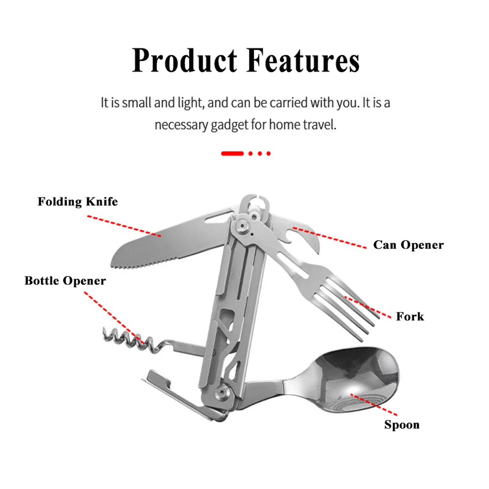 Pathfinder™ 420 Stainless Steel Folding Knife Multi-tool: Portable Fork, Spoon, Outdoor Survival Essential