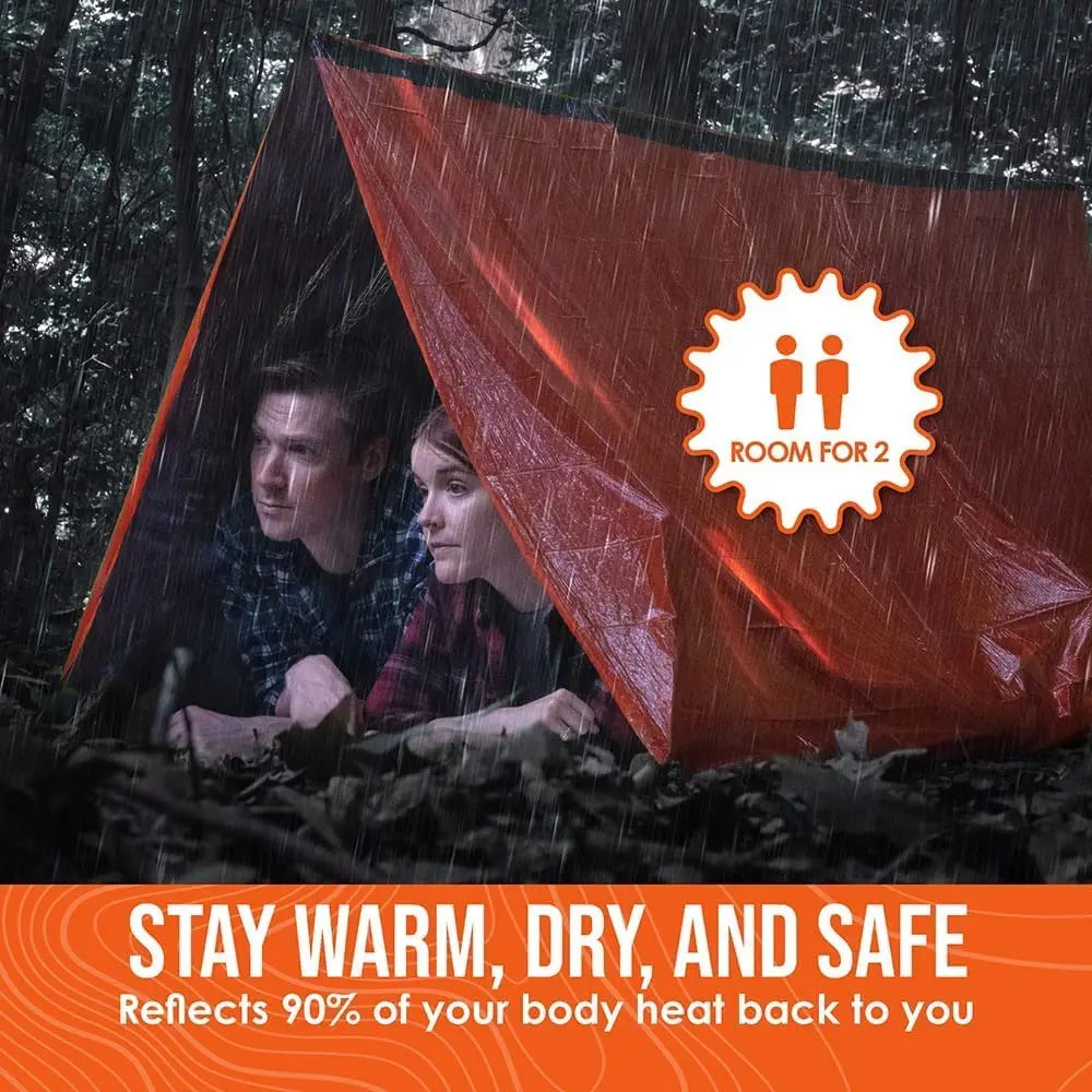 Pathfinder™ 2-Person Emergency Shelter Kit: Mylar Tent, Sleeping Bag, SOS Blanket – Waterproof & Reusable